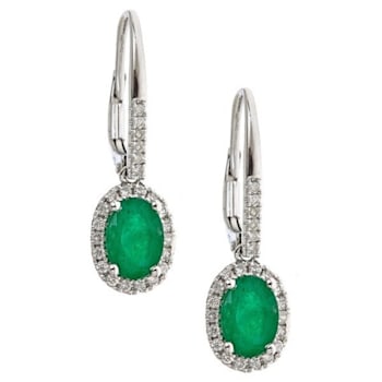 Gin & Grace 14K White Gold Natural Diamond(I1) Dangle Earring with
Natural Emerald