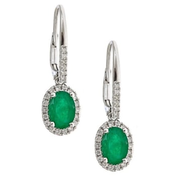 Gin & Grace 14K White Gold Natural Diamond(I1) Dangle Earring with
Natural Emerald