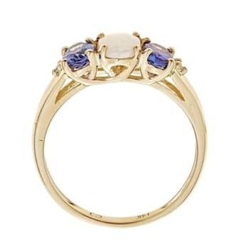 Gin & Grace 14K Yellow Gold Real Diamond Ring (I1) with Genuine
Tanzanite & Natural Opal