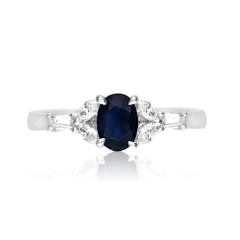 Gin & Grace 18K White Gold Natural Blue Sapphire With Diamond (I1) Ring