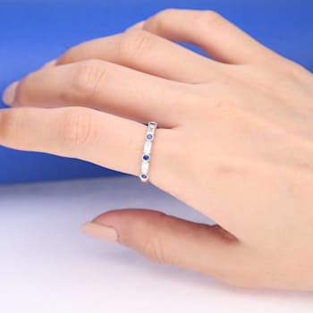 Gin & Grace 18K White Gold Real Diamond Ring (I1) with Natural Blue Sapphire