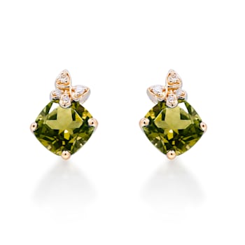 Gin & Grace 10K Yellow Gold Genuine Peridot and Real Diamond (I1) Earring