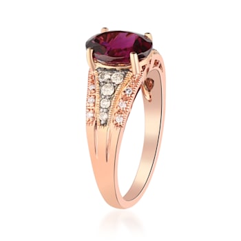 Gin & Grace 10K Rose Gold Real Diamond Ring (I1) with Raspberry
color Natural Rhodolite Garnet