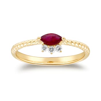 Gin and Grace 14K Yellow Gold Natural Ruby Ring with Real Diamonds