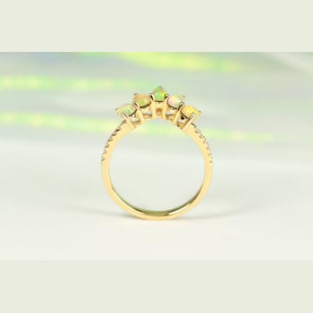 Gin & Grace 18K Yellow Gold Real Diamond Ring (I1) with Natural Opal