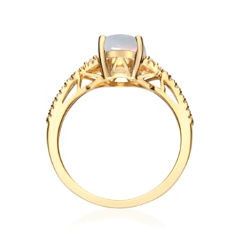 Gin & Grace 10K Yellow Gold Real Diamond Anniversary Ring (I1) with
Natural Australian Opal