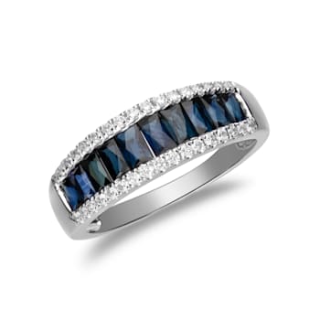 Gin and Grace 10K White Gold Natural Blue Sapphire Ring with Real Diamonds