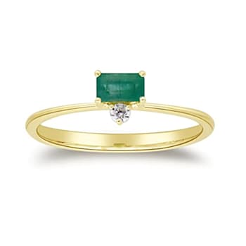 Gin and Grace 14K Yellow Gold Natural Zambian Emerald Ring with Real Diamonds