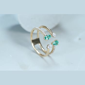 Gin and Grace 14K Yellow Gold Natural Zambian Emerald Ring with Real Diamonds