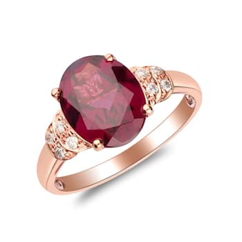 Gin & Grace 14K Rose Gold Real Diamond Ring (I1) with Raspberry
color Natural Rhodolite Garnet