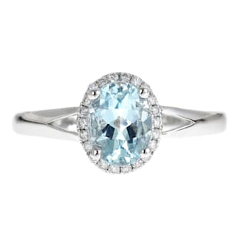 Gin & Grace 14K White Gold Aquamarine Ring with Diamond