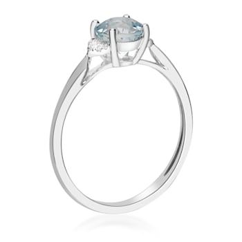 Gin & Grace 14K White Gold Blue Aquamarine with Diamond Ring