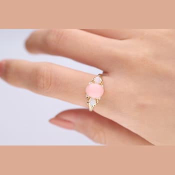 Gin & Grace 10K Yellow Gold Real Diamond Ring (I1) with Natural Pink Opal