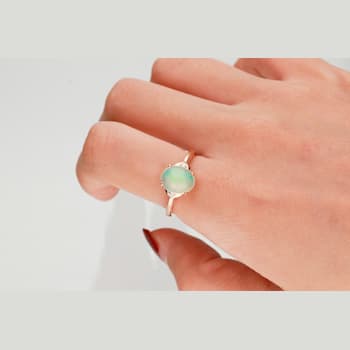 Gin & Grace 10K Rose Gold Real Diamond Ring (I1) with Natural Opal