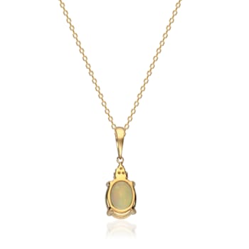 Gin & Grace 10K Yellow Gold Real Diamond(I1) Statement Pendant
Necklace with Natural Opal