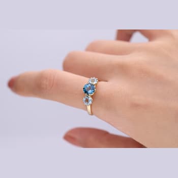 Gin & Grace 10K Yellow Gold Real Diamond Ring (I1) with Aquamarine
& London Blue Topaz