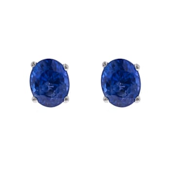 Gin & Grace 14K White Gold Stud Earring with Natural Blue Sapphire