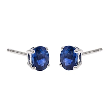 Gin & Grace 14K White Gold Stud Earring with Natural Blue Sapphire