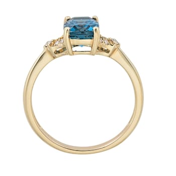 Gin & Grace 14K Yellow Gold Real Diamond Anniversary Ring (I1) with
Natural London Blue Topaz