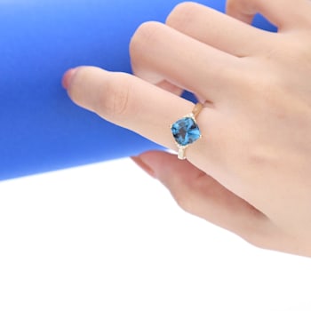 Gin & Grace 14K Yellow Gold Real Diamond Ring (I1) with Genuine
London Blue Topaz