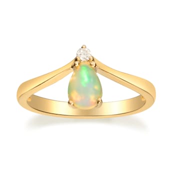 Gin & Grace 10K Yellow Gold Real Diamond Anniversary Ring (I1) with
Natural Ethiopian Opal