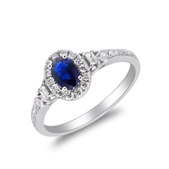 Gin and Grace 14K White Gold Natural Blue Sapphire Ring with Real Diamonds