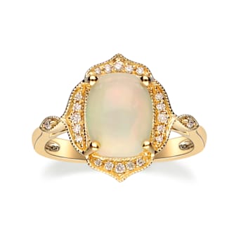Gin & Grace 14K Yellow Gold White Natural Ethiopian Opal Wtih Real
Diamond (I1) Ring