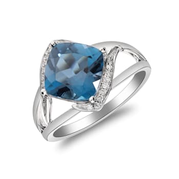 Gin & Grace 10K White Gold Real Diamond Ring (I1) with Genuine
London Blue Topaz