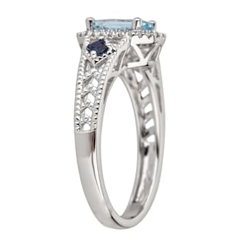 Gin & Grace 14K White Gold Aquamarine Ring with Diamond & Sapphire
