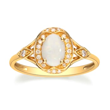 Gin & Grace 10K Yellow Gold Natural Australian Opal With Real
Diamond (I1) Statement Ring
