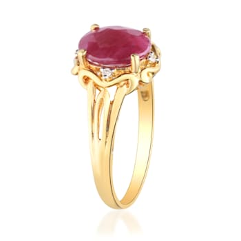 Gin & Grace 10k Yellow Gold Oval-cut Ruby and Real Diamond (I1) Ring