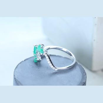 Gin and Grace 18K White Gold Natural Zambian Emerald Ring with Real Diamonds