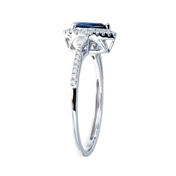 Gin & Grace 18K White Gold Diamond Ring with Blue Sapphire