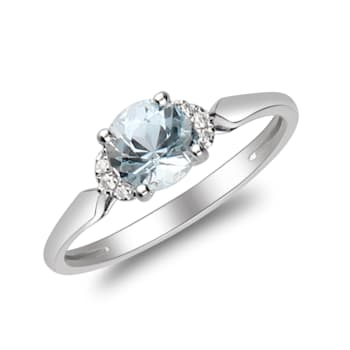 Gin & Grace 14K White Gold Blue Aquamarine with Diamond Ring
