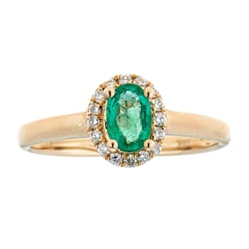Gin and Grace 10K Yellow Gold Zambian Emerald Ring with Diamonds