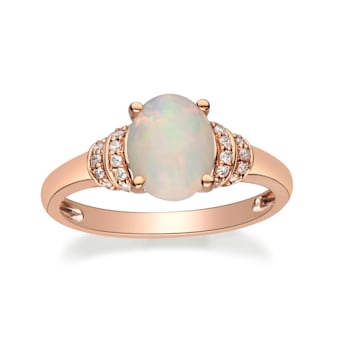 Gin & Grace 14K Rose Gold Real Diamond Ring (I1) with Natural Opal