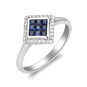 Gin & Grace 10K White Gold Diamond Ring with Blue Sapphire