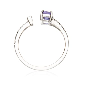 Gin & Grace 14K White Gold Real Diamond Ring (I1) with Genuine Tanzanite