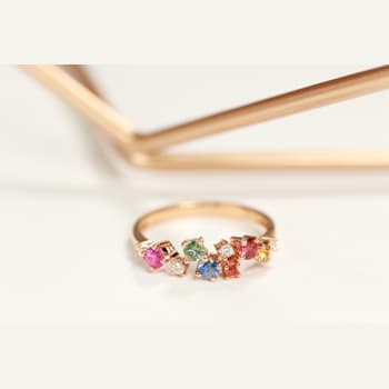 Gin & Grace 18K Rose Gold Real Diamond Ring (I1) with Natural Multi Sapphire