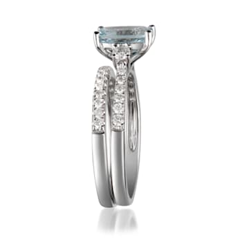 Gin & Grace 14K White Gold Blue Aquamarine with Diamond (I1) Ring