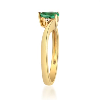 Gin and Grace 10K Yellow Gold Natural Zambian Emerald Ring with Natural Diamonds