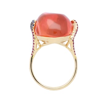 Gin & Grace 18K Yellow Gold Real Diamond Engagement Ring (I1) with
Natural Mexican Fire Opal