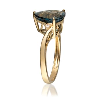 Gin & Grace 14K Yellow Gold Real Diamond Ring (I1) with Genuine
London Blue Topaz