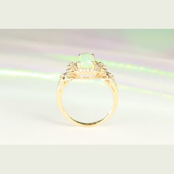 Gin & Grace 14K Yellow Gold Real Diamond Ring (I1) with Natural Opal