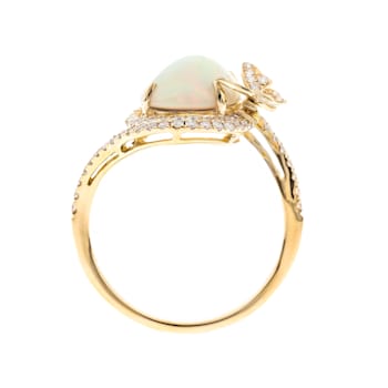 Gin & Grace 14K Yellow Gold Natural Ethiopian Opal & Real
Diamond (I1) Ring