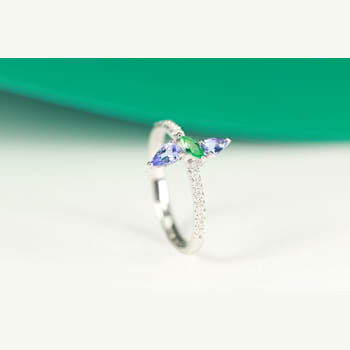 Gin and Grace 14K White Gold Natural Zambian Emerald & Tanzanite
Ring with Natural Diamonds