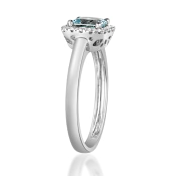 Gin & Grace 14K White Gold Blue Aquamarine Ring with Diamond