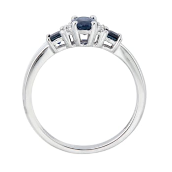 Gin & Grace 10K White Gold Diamond Wedding Engagement Ring with Blue Sapphire