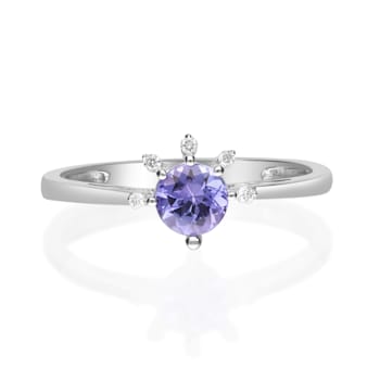 Gin & Grace 14K White Gold Real Diamond Ring (I1) with Genuine Blue Tanzanite