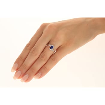 Gin & Grace 18K White Gold Blue Sapphire with Diamond Twirl Ring